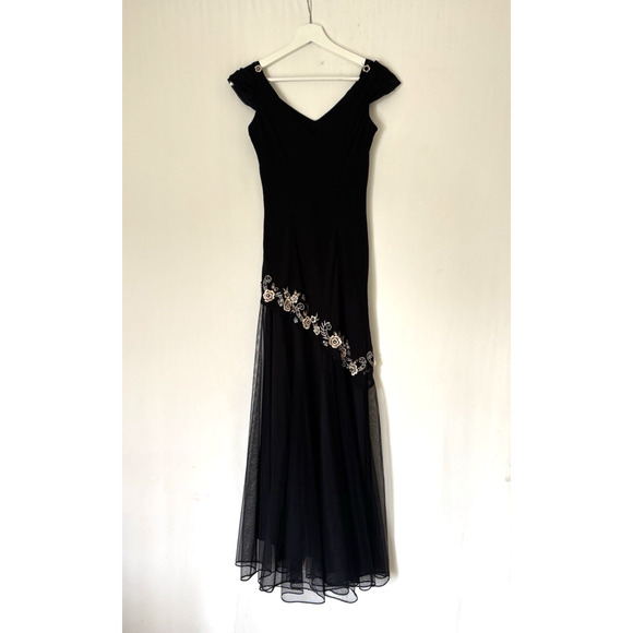 VTG R&M Richards Dress 8 Beaded Mesh Floral Black Boho Whimsical Goth Fairy Y2K - Picture 2 of 12